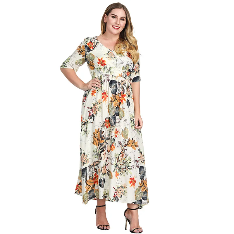 Женское длинное платье с V образным вырезом и рукавом до локтя|Женские платья| |