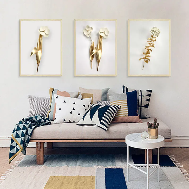 Рамка с имитацией 3D золотой белый цветок стикер на стену гостиная украшение для
