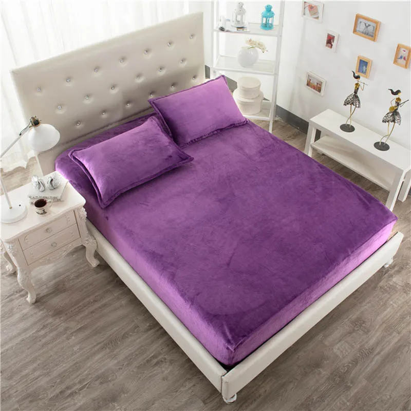 Purple Фланелевый матрас, сплошной цвет, утепляющая одежда, мягкий удобный матрац, протектор, простыня, эластичные Чехлы для спальни - Цвет: Purple