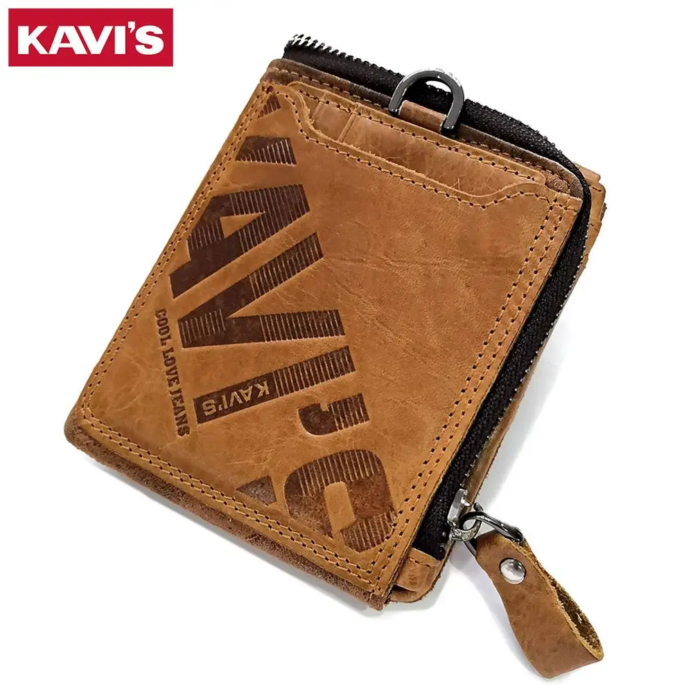KAVIS Crazy Horse кошелек из натуральной кожи мужской кошелек для монет Cuzdan Walet Portomonee портфель Perse маленький карман сумка для денег - Цвет: brown M