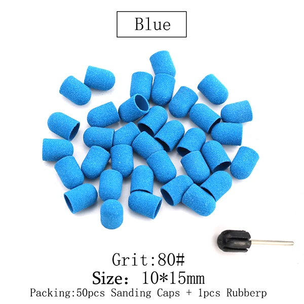 Blue (80 Grit) 50 шт. 10*15 мм инструмент для кутикулы 5 цветов шлифовальные круги Электрический фрезерный с резиновым педикюром Полирующий Песок Блок Дрель аксессуары - Цвет: Blue (80 Grit)