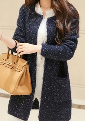 navy blue Женский свитер, длинный кардиган, корейский стиль, темперамент, двойные карманы, осенние женские свитера, Vestidos MMY16834 - Цвет: navy blue