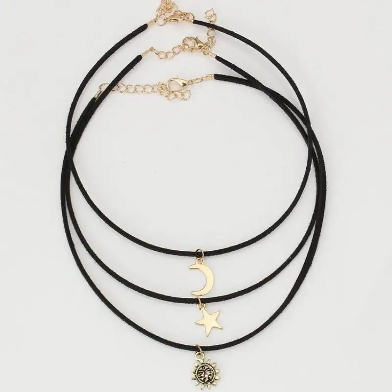 Многослойное бархатное ожерелье звезда луна солнце дракон короткие ожерелья 3