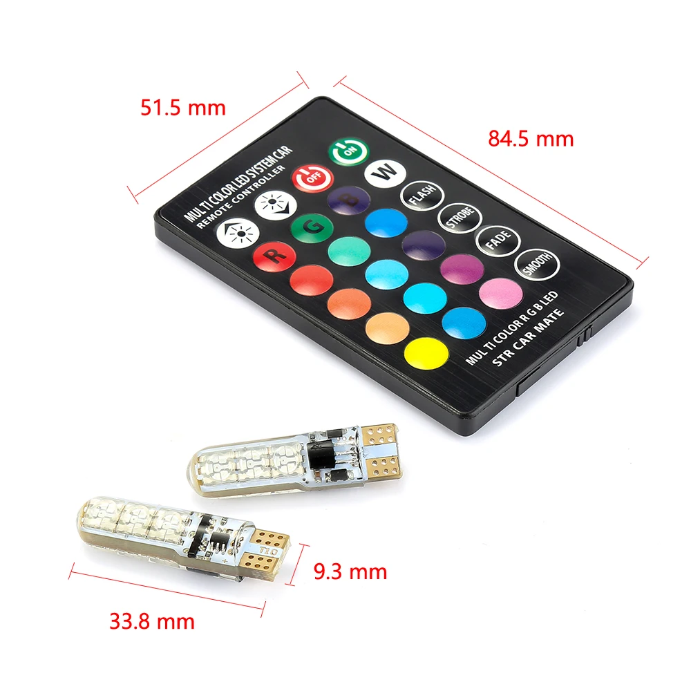 2 шт. T10 5050 автомобильный RGB светодиодный светильник W5W SMD многоцветный боковой светильник Автомобильная клиновидная лампа RGB светодиодный светильник с пультом дистанционного управления