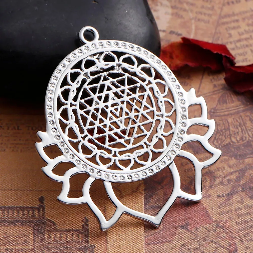 Подвески для медитации Sri Yantra серебристые с цветком лотоса самостоятельного