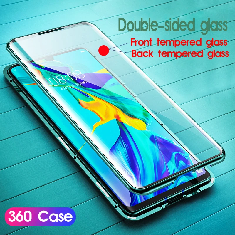 Double Curved 360 Full Body Case For Huawei P30 Pro P20 P20Pro P30Pro Phone Magnetic Metal Bumper &Front Tempered Glass Cover On |