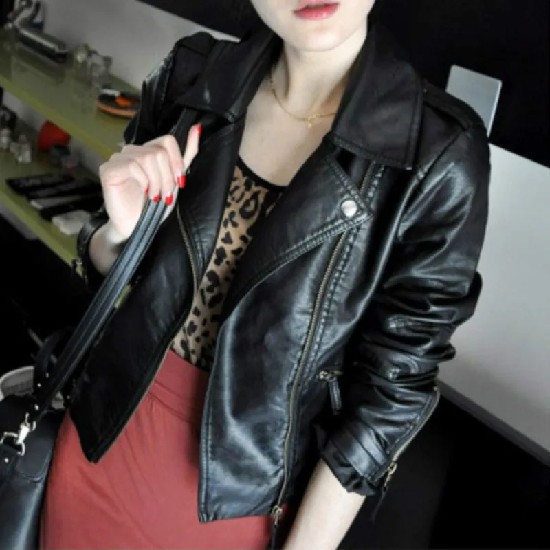 2019 new female hot pu leather zipper body leather jacket short jacket handsome leather