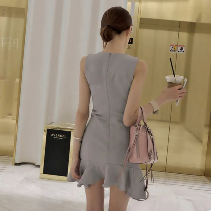 2018 однотонное мини платье русалки женское летнее серое элегантное офисное без