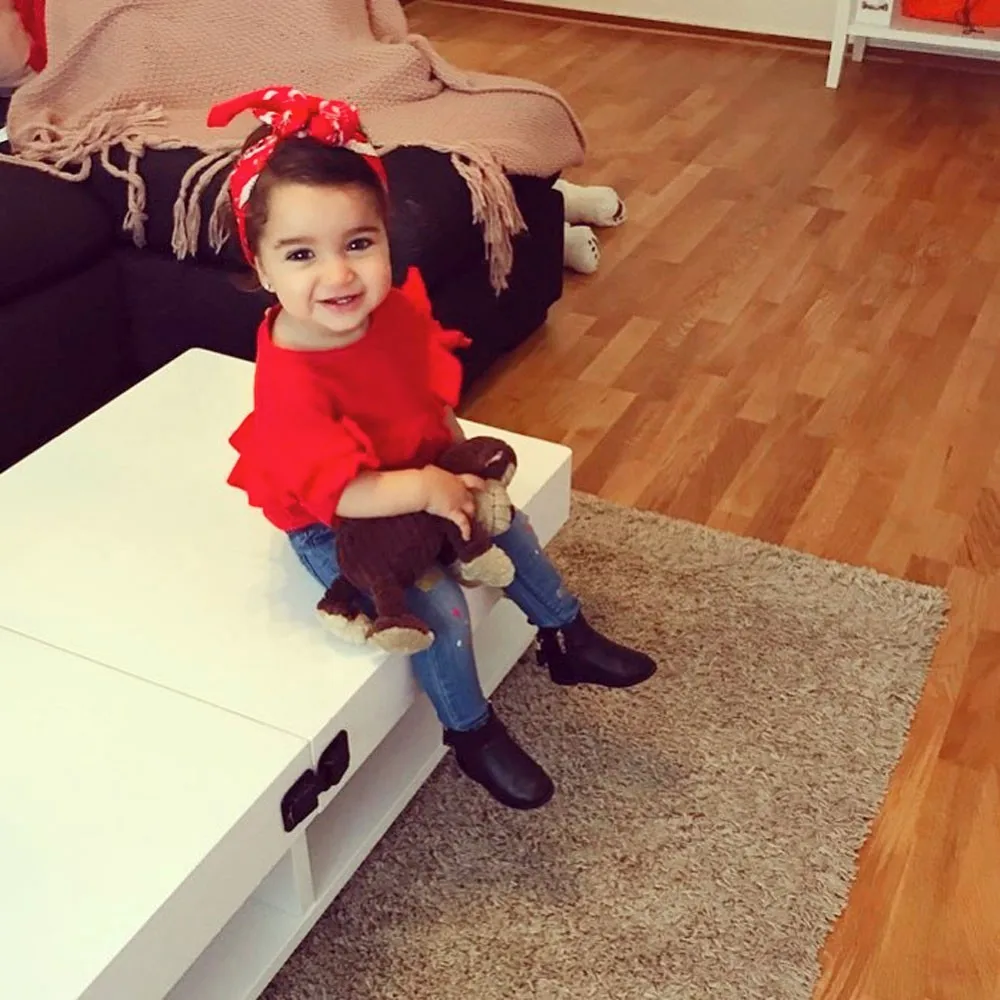 3PC Toddler Baby Girls Solid Tops Print Jeans Denim Pants Clothes beautiful Outfits Great for casual Set clothes | Детская одежда и