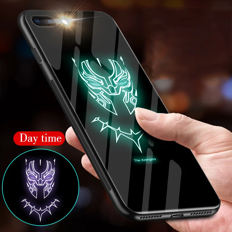 Светящееся закаленное стекло чехол для IPhone 6 6s Plus задняя крышка Железный человек