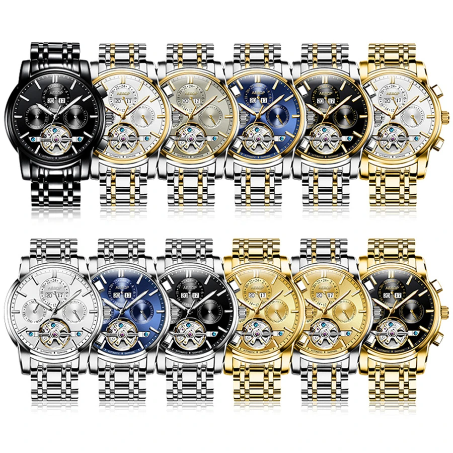 

AESOP Mens Watches Top Brand Luxury Automatic Mechanical Watch Men Full Steel Business Tourbillon Watch Relogio Masculino 2018