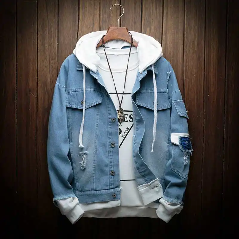 

New brand Cowboy male Jacket Pieces Of Streetwear Bomber Jacket drop ship discount Men Fashion top Coat Hooded Denim Clothes