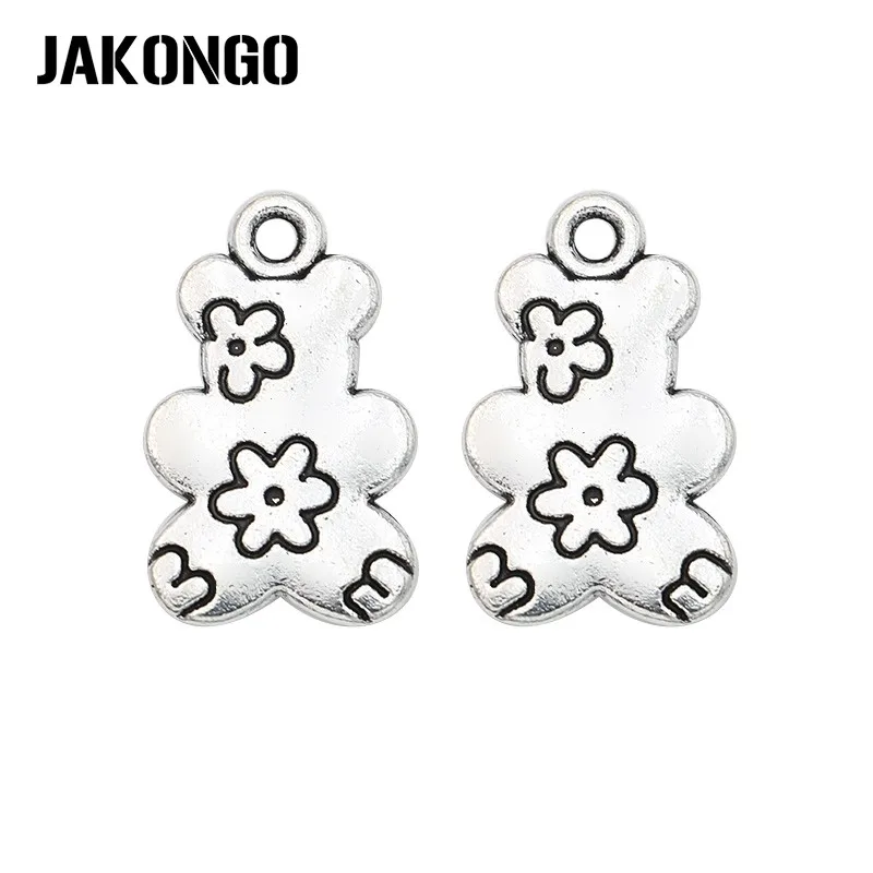 20шт тибетские посеребренные Подвески с цветочным медведем для самостоятельного