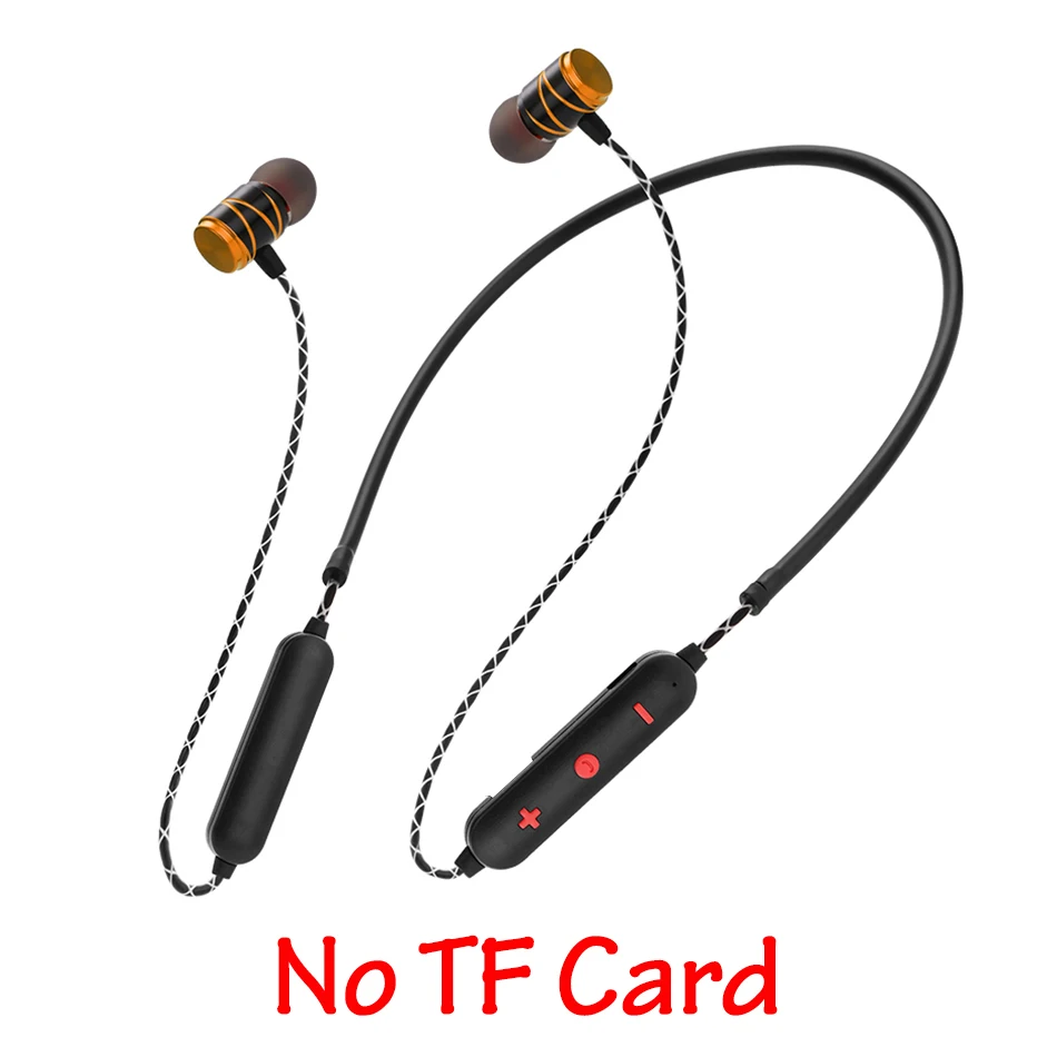 Gold No TF Card HOMEBARL K308 Magnet Bluetooth Headset Wireless Headphone Music Sport Stereo Earphone Mic Support 16GB 8GB Micro SD TF Card Slot - Color: Gold No TF Card