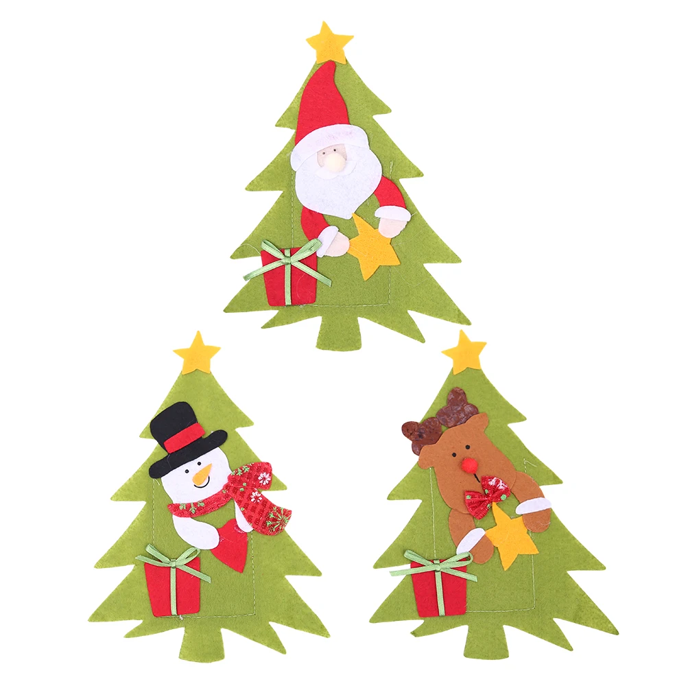 

3pcs/lot Lovely Cartoon Christmas Decorations Knife and Fork Holder Bags Decorations Tableware Pouch Pocket for Home 20% off