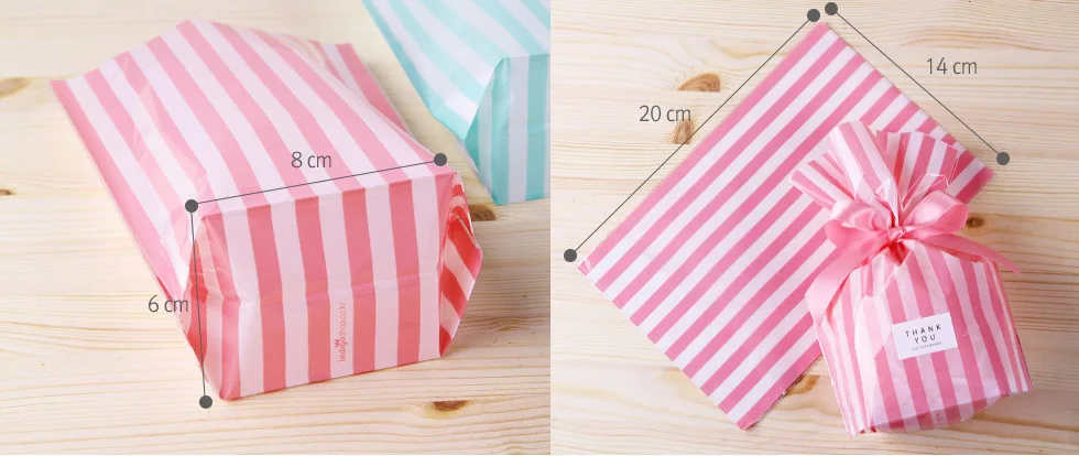 100 pcs Color Plastic Striped Cookie Candy Gift Bags Not Adhesive Seal Package Bag Cellophane Birthday