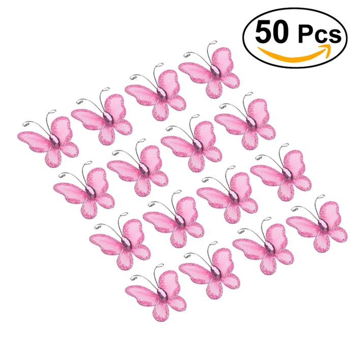 50 шт. Sheer Mesh Wire Glitter Butterfly с драгоценным камнем Home/Weeding вечерние/Party Decoration