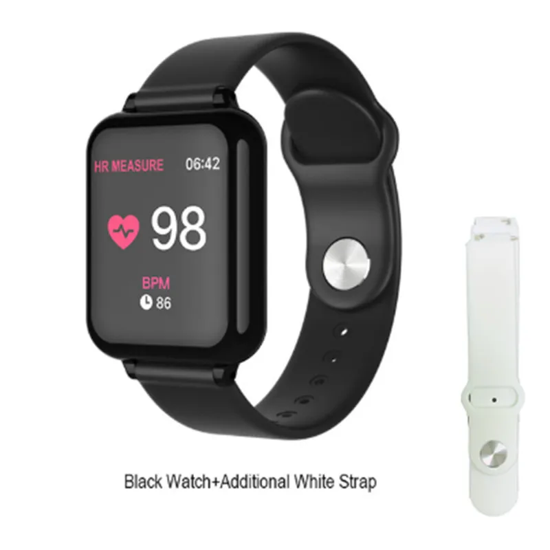 blackaddwhitestrap B57 Смарт часы водонепроницаемый Bluetooth браслет монитор сердечного ритма Браслет фитнес трекер Смарт часы B57C ремешок кабель для зарядки - Цвет: blackaddwhitestrap