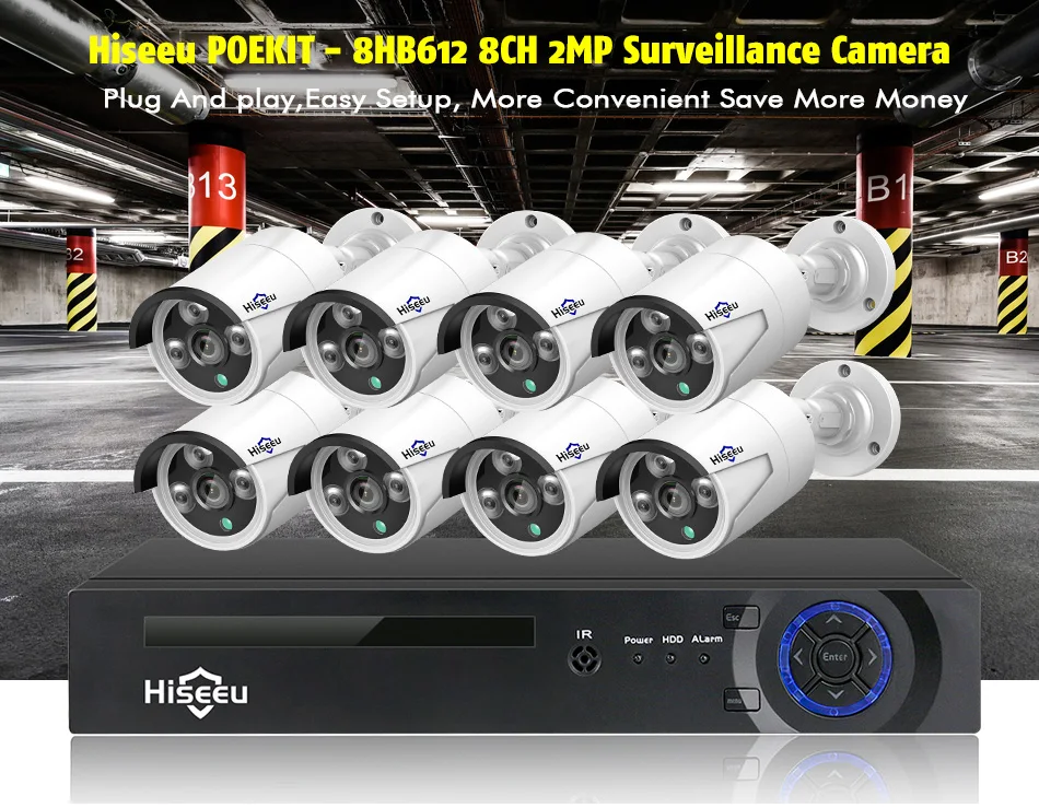 Hiseeu HD 8CH NVR 1080P POE CCTV камера система Комплект 2MP уличная Водонепроницаемая ip-камера POE для домашней безопасности комплект видеонаблюдения