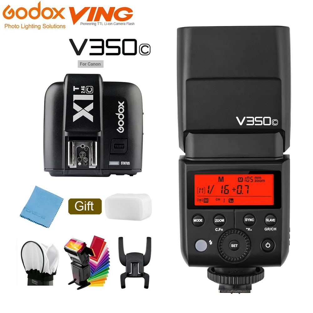 V350C with X1T-C Godox V350C ttl HSS 1/8000 s GN36 0,1~ 1,7 s переработанная камера Speedlite вспышка Встроенная литиевая батарея с X1T-C триггером для Canon - Цвет: V350C with X1T-C