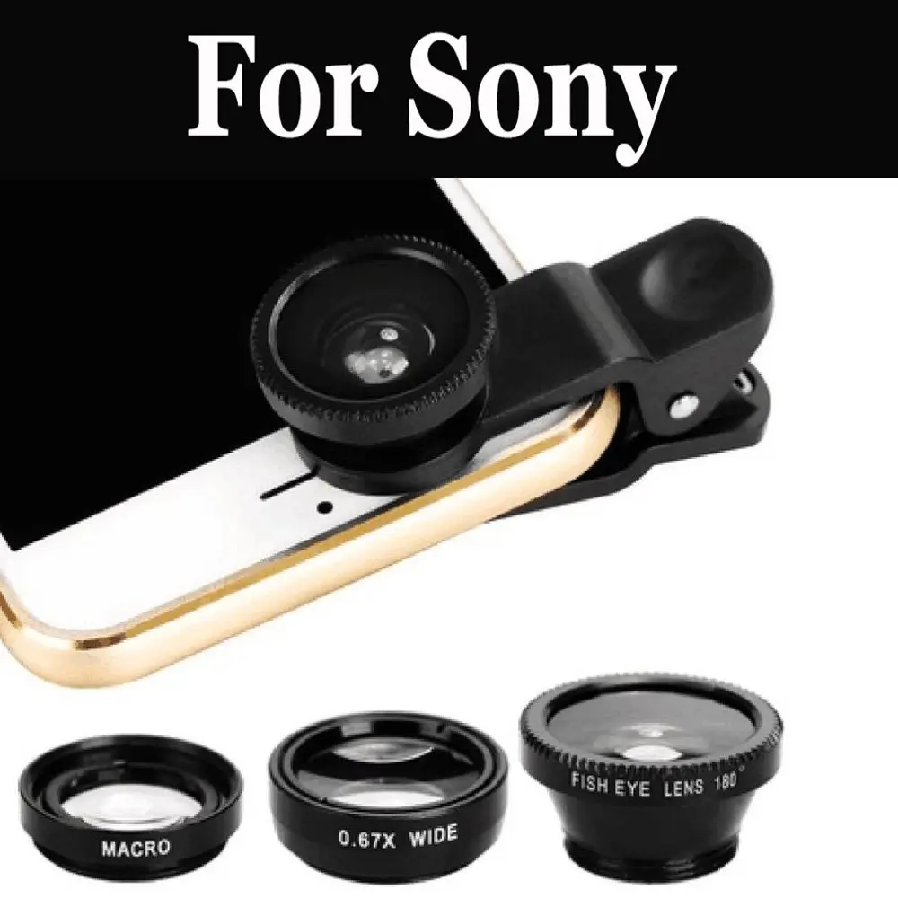 3в1 Широкоугольный макро объектив рыбий глаз телефонные линзы для sony Xperia E5 L1 L2 X XA Ultra XA1 XA2 Plus Ultra XZ XZ1 XZ2 XZ2 Premium XZS