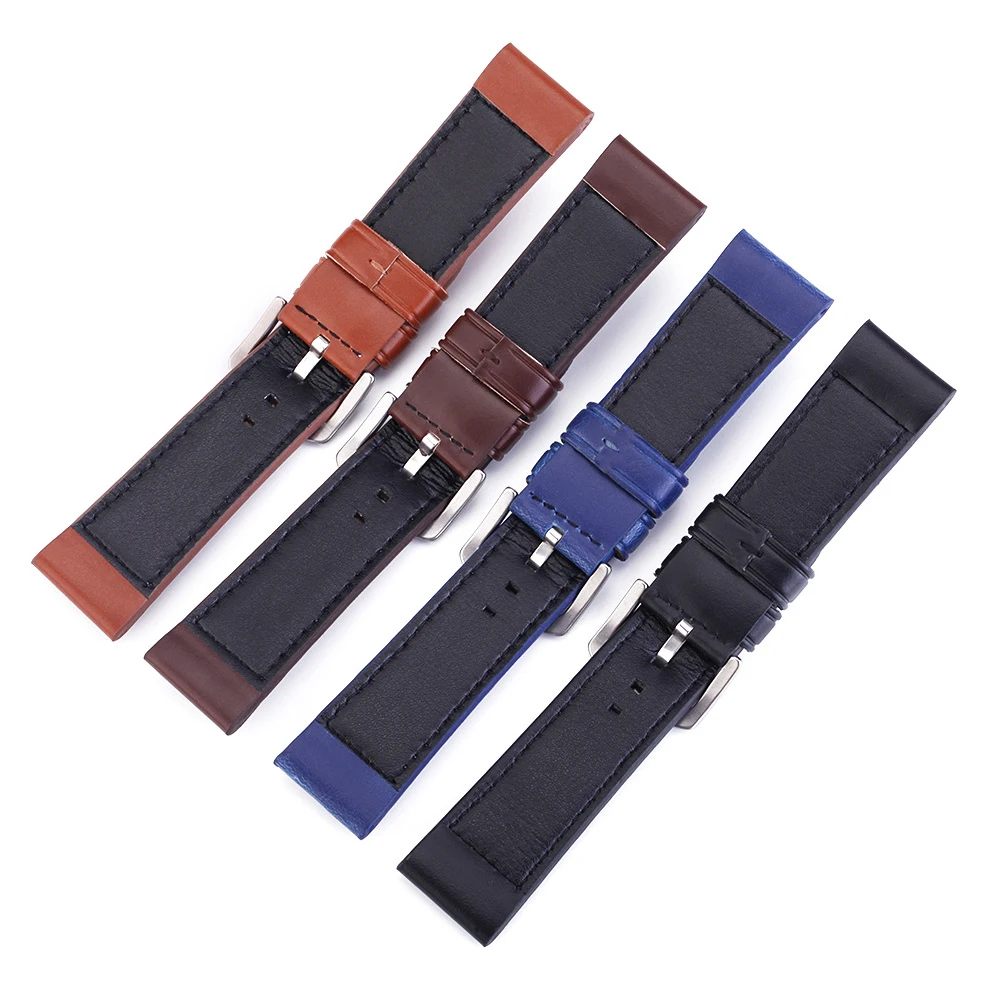 Genuine Leather Watchband Flat Interface High Quality Wristwatch Straps 18mm 20mm 22mm 24mm Steel Buckle Wristbands
