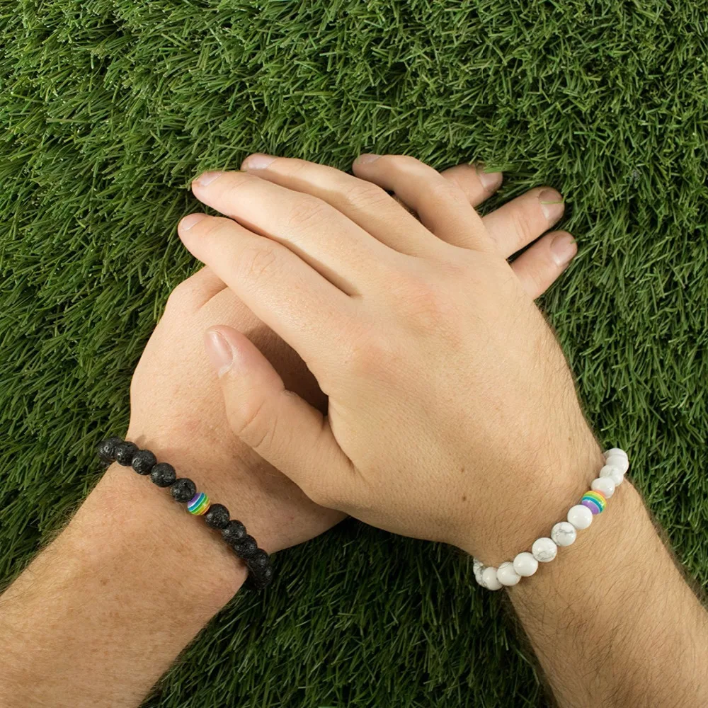 Black White Stone Beads Rainbow Bracelet Natural Lava Howlite For Women Men Couple Best Friend Bangles Jewelry Pulseira Bilekli