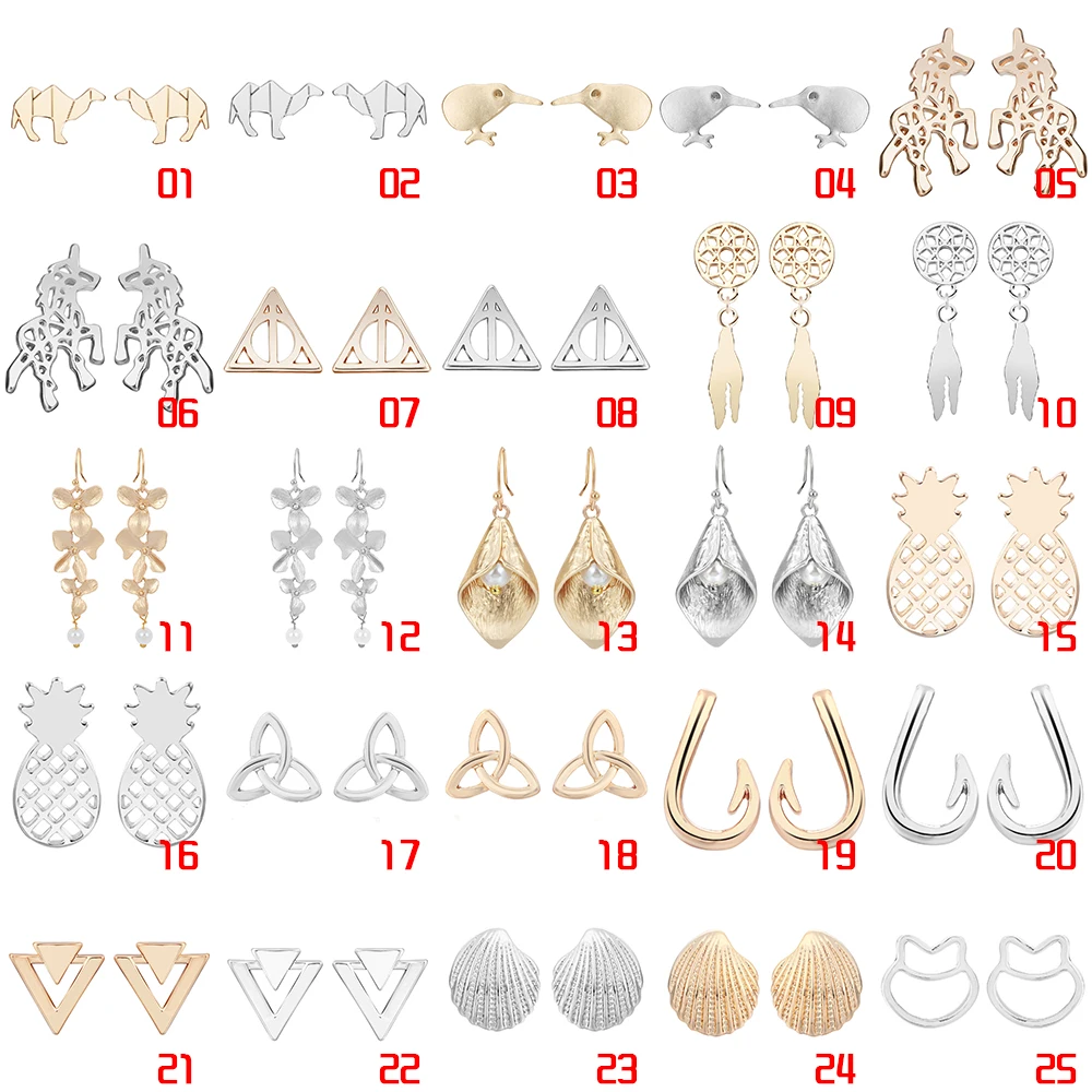 Женские серьги гвоздики в виде животных золотистого и серебристого