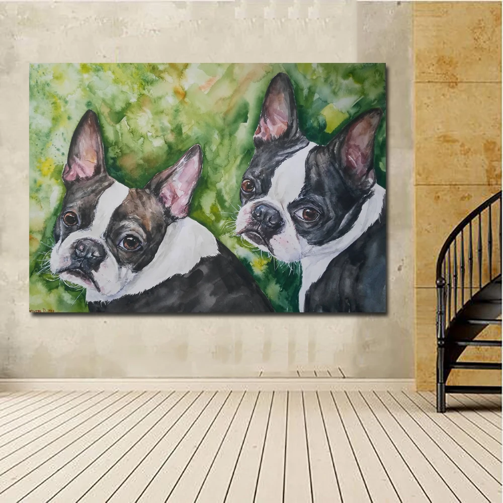 Самодельная картина Бостон Милая Собака Настенная на холсте для детской комнаты