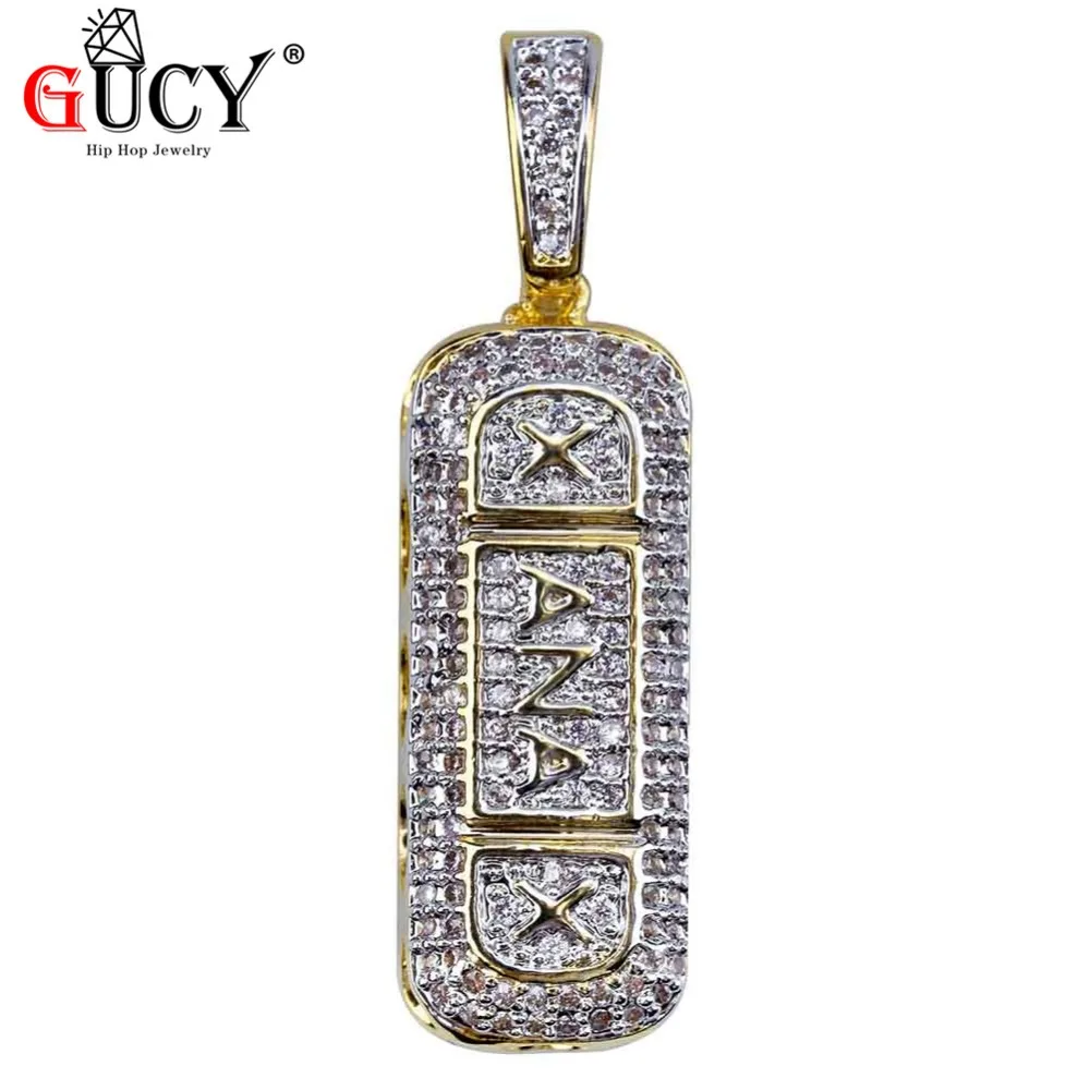 GUCY Hip Hop Xa n ax Pendant Necklace Gold Color Plated Iced Out Micro Paved CZ StonePill Pendants Charm For Men Women Gifts | Украшения и