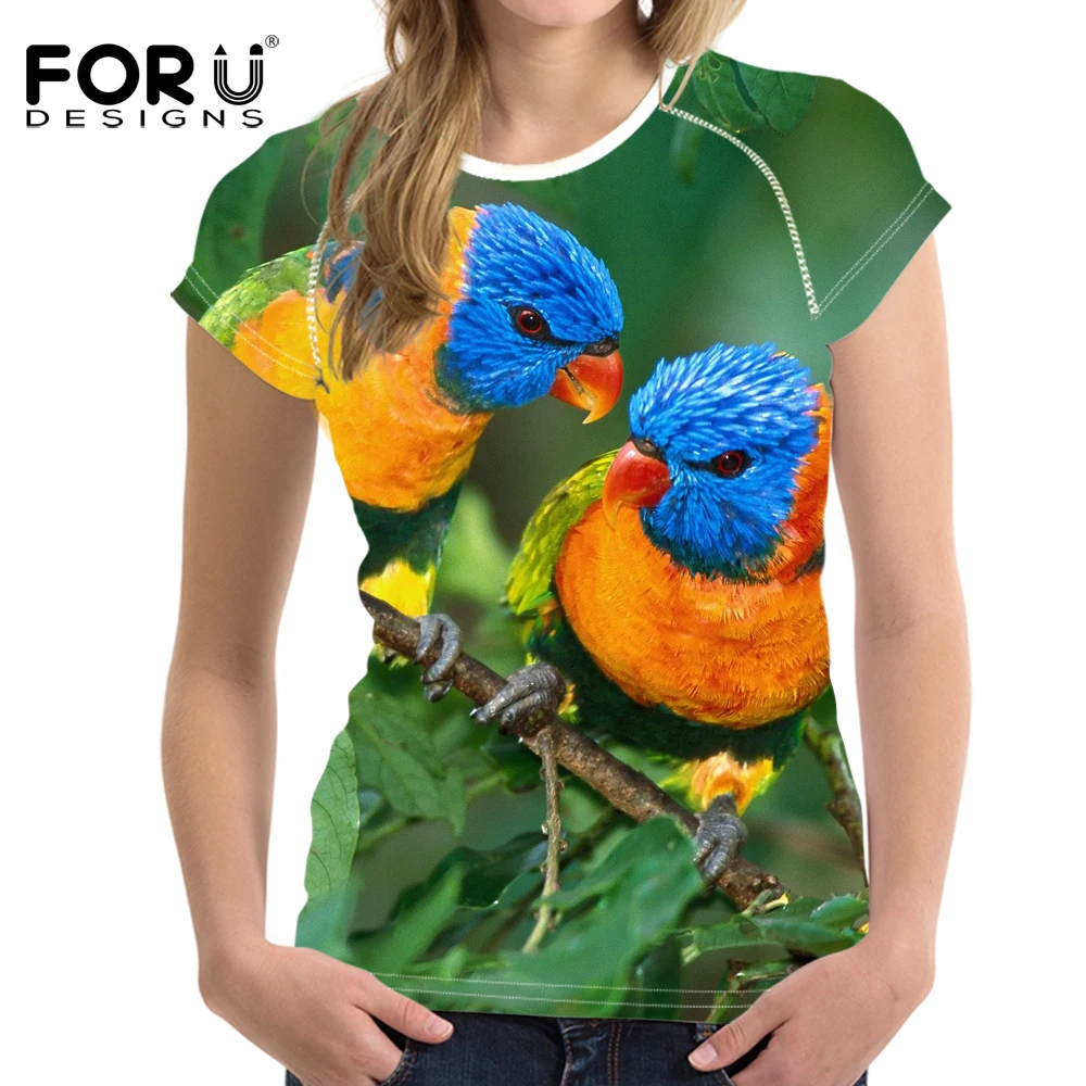 FORUDESIGNS/Harajuku женские футболки попугай для женщин со сплошным принтом Футболки