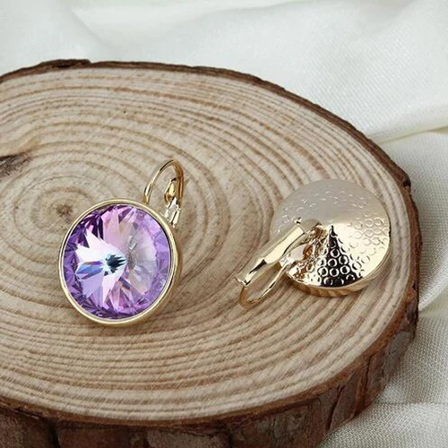 18K gold plated Серьги-капли, простой дизайн,, 14 мм, круглые серьги с французским крючком, сделаны с австрийскими кристаллами, E0098-2 для ушей - Окраска металла: 18K gold plated