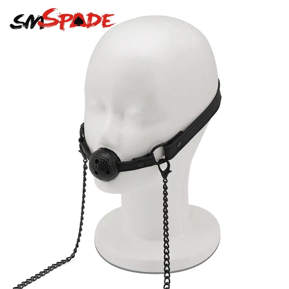 Металлические зажимы SMSPADE с открытым дышащим кожаным шариком для игр в рот