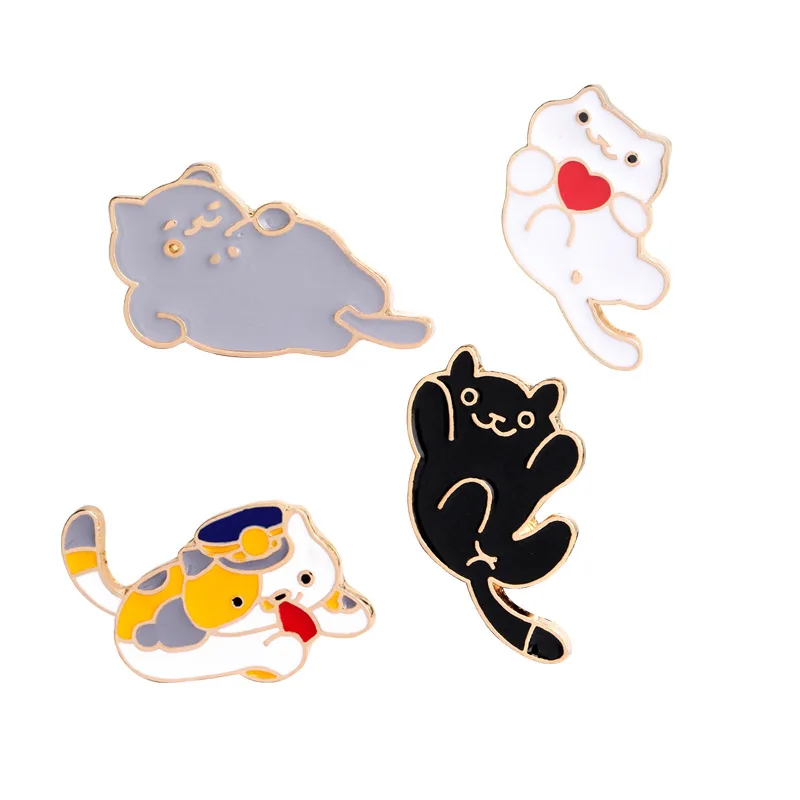 4 Style Hot Fashion Creative Cute Mini Cat Metal Brooch Enamel Pin Cartoon Funny Animal Brooches Denim Hat Clothes Badge Pins | Украшения и