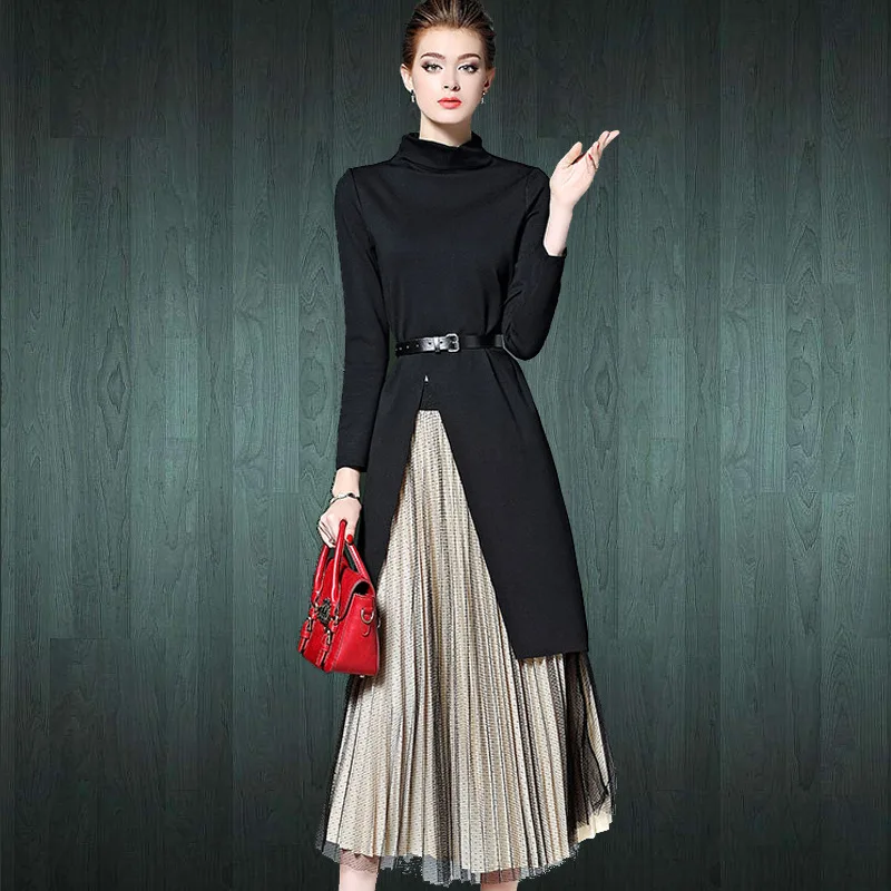 2017 осенние и зимние новые женские с длинными рукавами Сплит рубашка модная