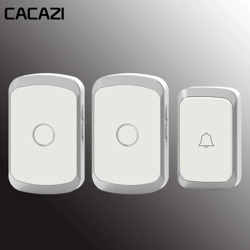 silver1x2 Беспроводной дверной звонок CACAZI, водонепроницаемый, переменный ток, 110-220 В, Wifi, цифровой аккумулятор, кнопка 36 мелодий, 4 громкости, беспроводной, домашний, дверной звонок - Цвет: silver1x2