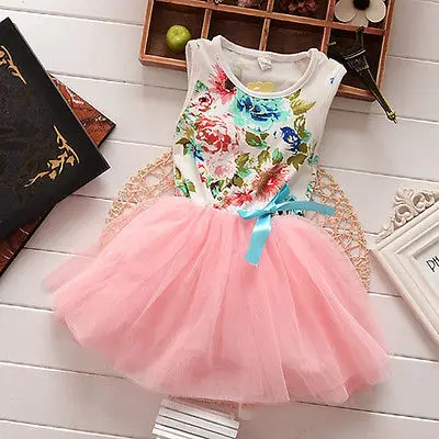 Summer 2016 Princess Girls Baby Kids Floral Lace Patchwork Tops Fancy Tutu Dress Tulle One-pieces 1-5Y | Детская одежда и обувь