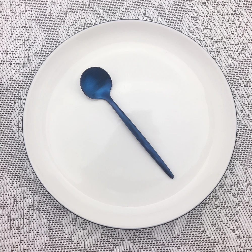Coffee Spoon Элегантный синий набор столовых приборов столовая посуда из нержавеющей стали набор вилок для ужина ножи кофе Десерт совки чайная ложка набор серебряных изделий 1 шт - Цвет: Coffee Spoon