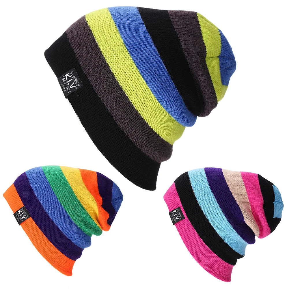 Women Men Fashion Rainbow Beanie Hat Knitted Winter Warm Ski Sports Cap | Аксессуары для одежды