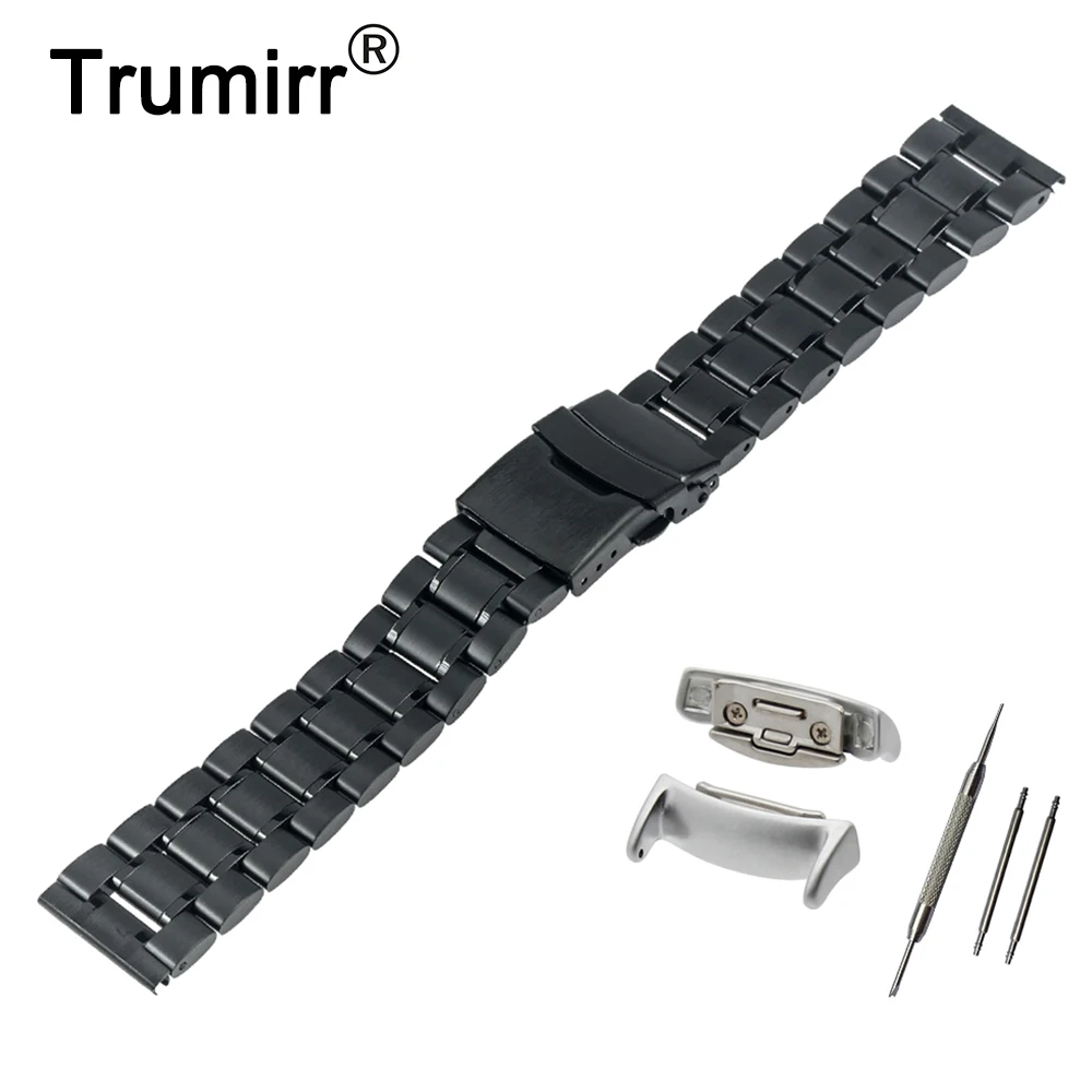 

18mm Stainless Steel Watch Band + Adapters for Samsung Gear Fit 2 SM-R360 Safety Buckle Strap Wrist Belt Bracelet Black Silver