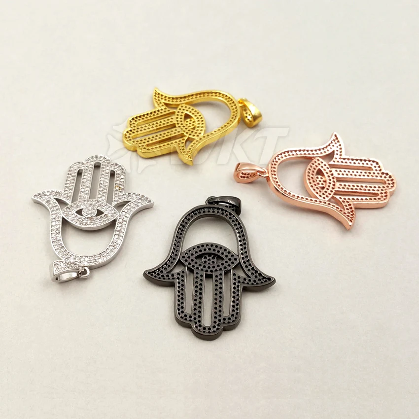 

JF221 Wholesale High Quality Palm Micro Paved Charm Connector Colorful Charm Palm and evil eyes Pendant For Necklace Jewelrygold