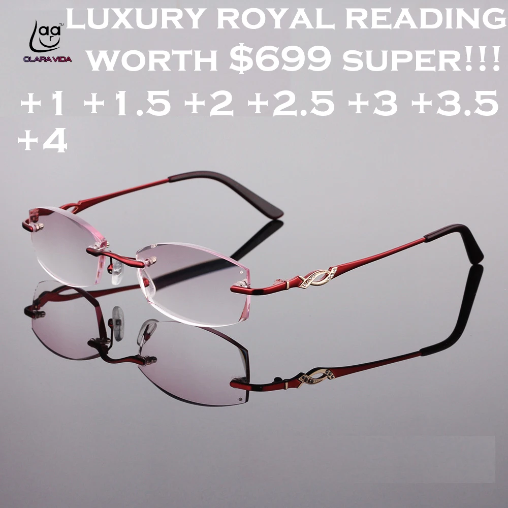 

Occhiali Da Lettura Clara Vida New Designer Royal Luxury Rimless Women Reading Glasses Gradient +1 +1.5 +2 +2.5 +3 +3.5 +4