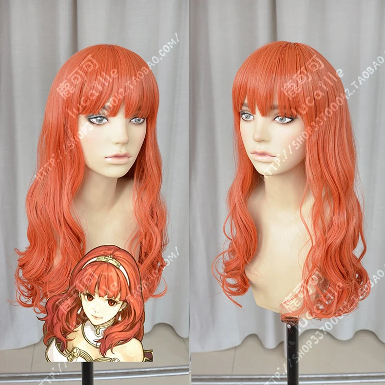 Game Fire Emblem Echoes Celica Cosplay Wig 60cm Long Orange Red Heat Resistant Synthetic Hair Wigs + Cap | Тематическая одежда и