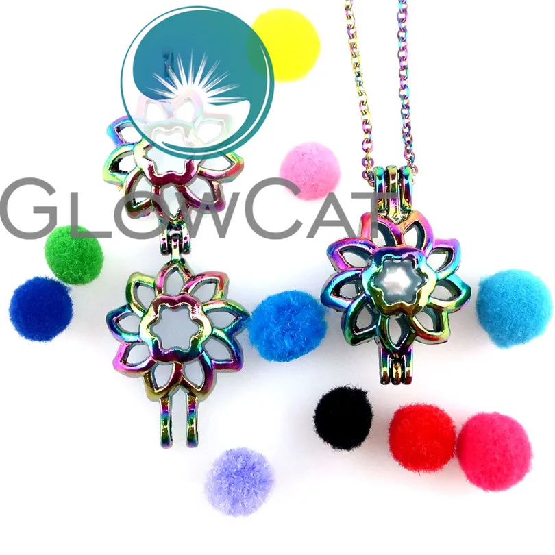 GLOWCAT C249 Rainbow Color Sunflower Beads Cage Essential Oil Diffuser Aromatherapy Pearl Locket Necklace Kids Girl Gift | Украшения и