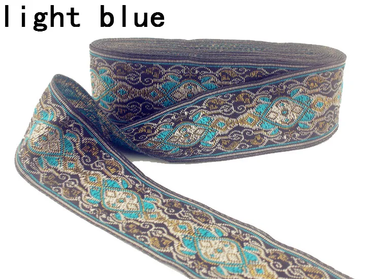 light blue Роскошный кружевной тканевый ремень, 7 ярдов/партия, Национальная вышивка, 4 см, DIY лента, хлопок, ручная работа, аксессуары для украшения дома - Цвет: light blue