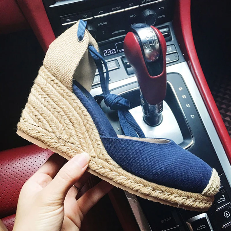 Женские эспадрильи на шнуровке летние сандалии в рыбацком стиле высоком каблуке