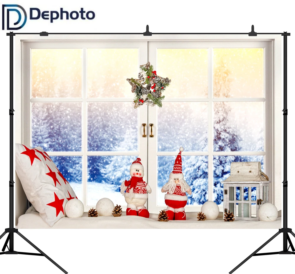 Dephoto Рождественский венок декор Bay Window пейзаж со снегом фоны для фотосъемки на