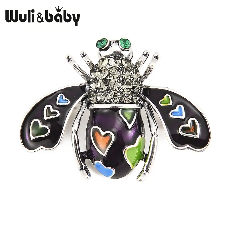 Классические броши Wuli&ampbaby в виде черной и фиолетовой пчелы из стразов сплава для