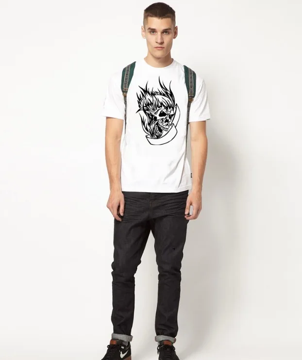 printed Skull skeleton white O-neck casual Tee Ghost Tattoo streetwear Free shipping Wholesale Plus Size SK05 | Мужская одежда