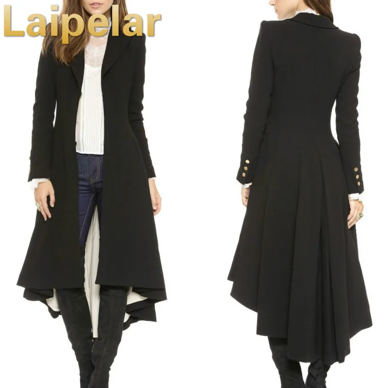 Весенне-осеннее Женское пальто модное Черное длинное женское приталенное